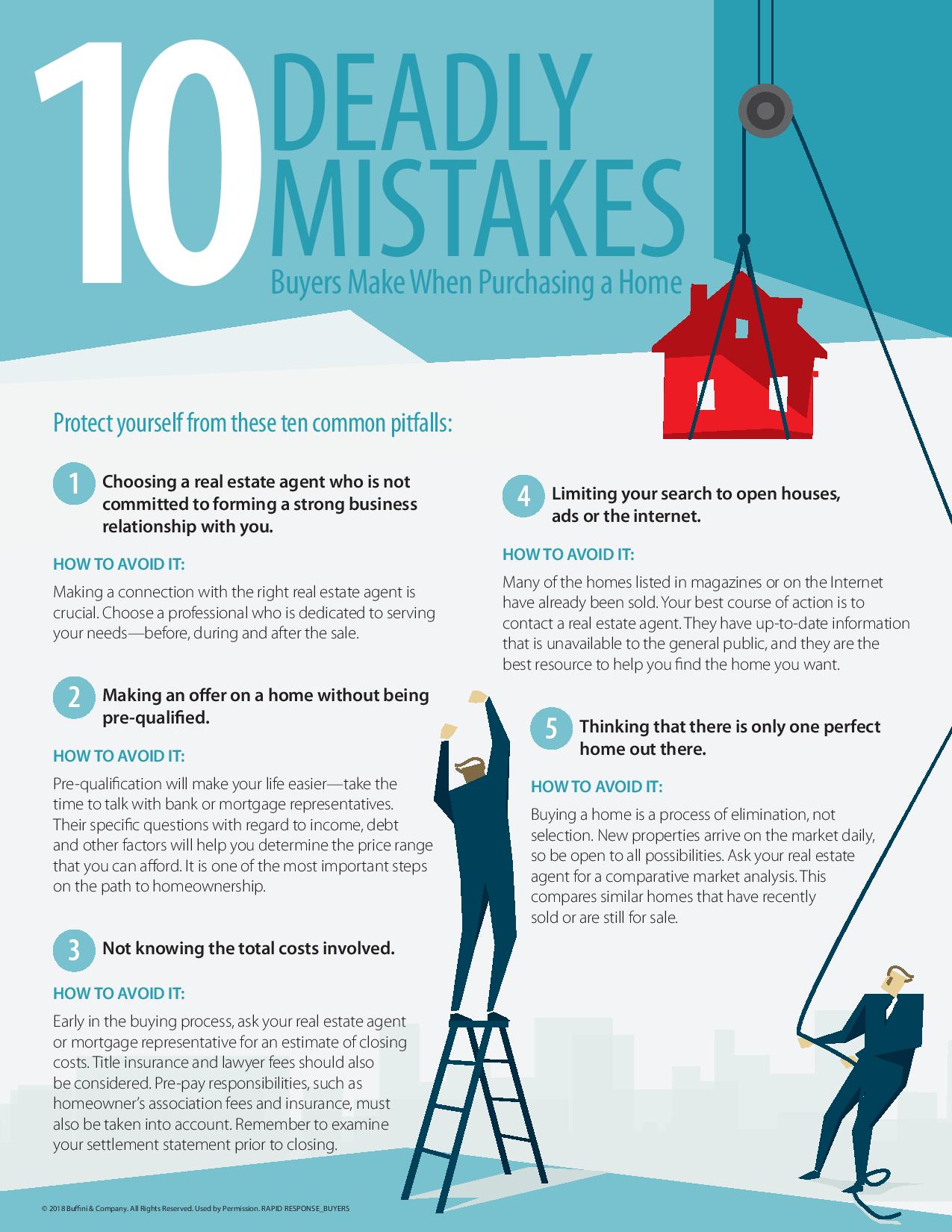 List of the first 5 deadly mistakes buyers make when purchasing a home